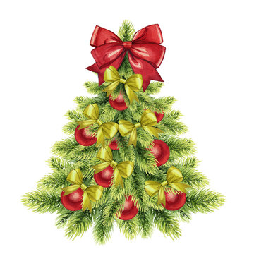 Hand drawn watercolor Christmas tree