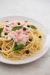 Pasta penne on a white plate