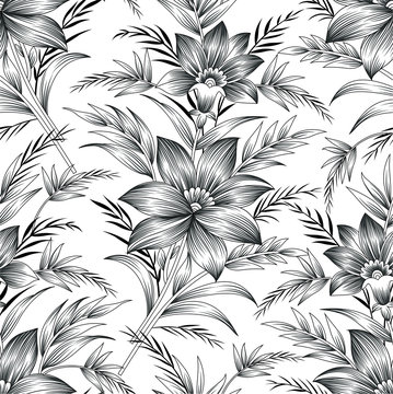 Seamless Black White Flowers