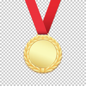 Gold medal isolated on transparent background. Stock Vector