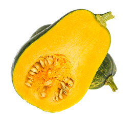 Muscat pumpkin, cut in half, isolated on white background