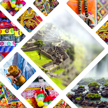 Collage of South America - Per and Brazil images - travel background
