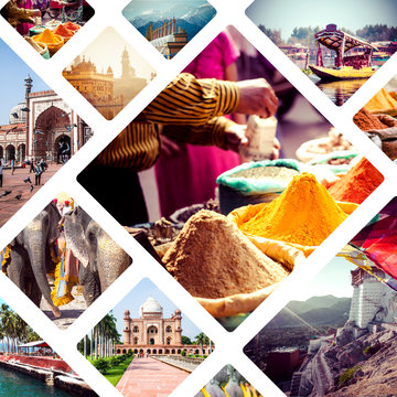 Collage of India and Sri Lanka images - travel background