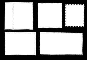 Set of  blank posted stamps isolated on black background.Template for graphic designers.Vector illustration