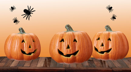 Happy Halloween three pumpkin head jack lantern isolated