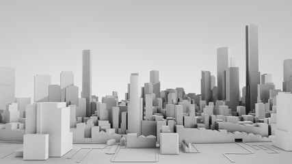 Architectural 3D model illustration of a large city on a grey background © nosorogua