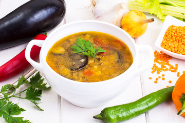 Vegetable soup with red lentil