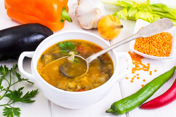 Vegetable soup with red lentil