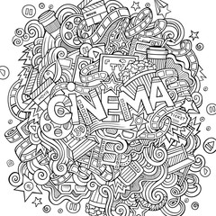 Cartoon cute doodles hand drawn Cinema inscription