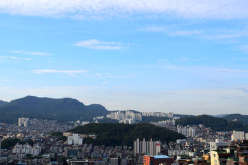 Korea, Landscape of the city with houses.