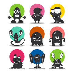 Cute cartoon avatars and icons. Black monsters set.