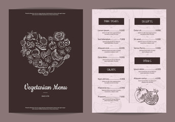 Vector handdrawn heart shaped fruits and vegetables menu template