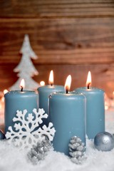 Adventskerzen blau - vierter Advent - Weihnachtskarte