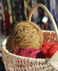 Balls of colored yarn