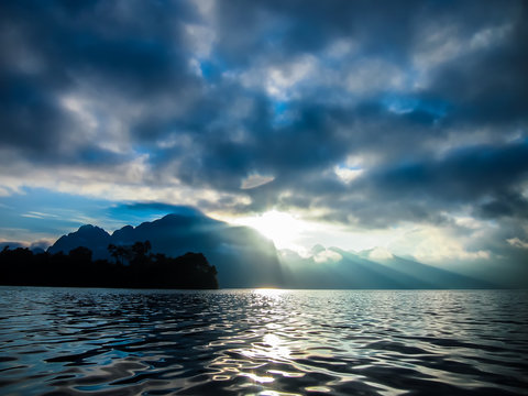 Sunrise on the mountain in the river