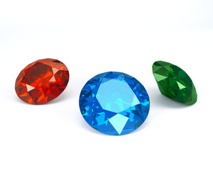 Colorful Diamonds isolated on white background. 3D illustration.