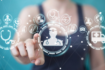 Businesswoman using digital medical interface 3D rendering