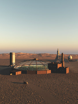 Biodome on an Alien Desert Planet - science fiction illustration