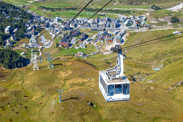 BREUIL-CERVINIA, ITALY SEPTEMBER 5, 2017 - The Cableway connects Breuil-Cervinia to Plan Maison...