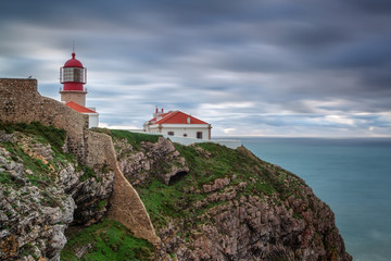 Fototapeta na wymiar Lighthouse before storm Cabo Sao Vicente. Portugal algarve