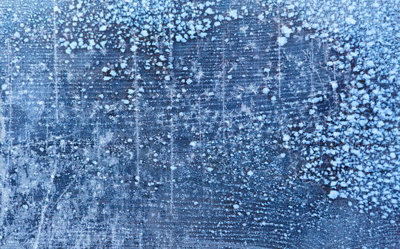Blue frosty winter Background; snow and ice; wood texture © Konstiantyn