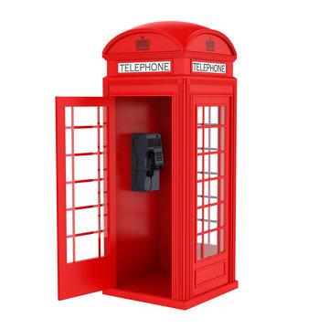 British Red Telephone Booth with Open Door