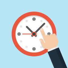 Hand pointing at clock, Time management