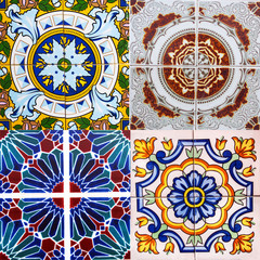 Detail of the traditional tiles from facade of old house. Decorative tiles.Valencian traditional tiles. Floral ornament.