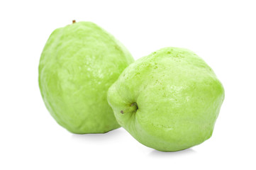 guava fruit with leaves isolated on white background