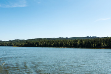 The view from sailing boat on lake