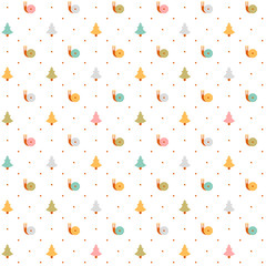 vector seamless white pattern with snails and trees