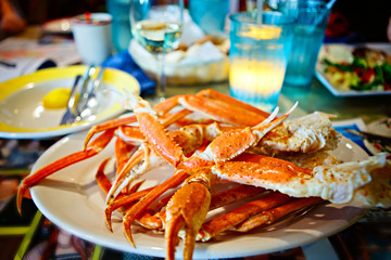 Crab legs with butter. Delicious meal in Florida, Key West or Miami