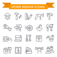 Home repair icons, line flat design