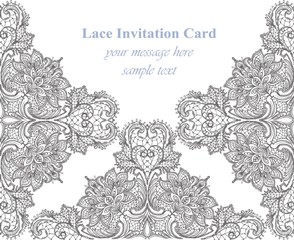 Vintage delicate Lace card. Handmade ornament for invitations, prints, decor, greetingcards. Vector illustrations