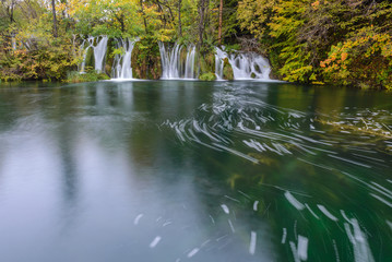 Waterfalls in Plitvice Lakes National Park in Autumn, Croatia