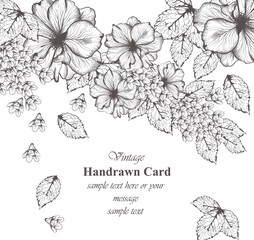 Beautiful flowers Vector illustration. Floral pattern background. Line art hand drawn graphic style illustrations