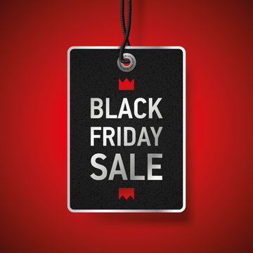 Black Friday Sale, clothing tag, red background, vector design object for you business projects