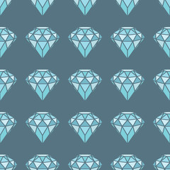 Seamless pattern of geometric blue diamonds on grey background. Trendy hipster crystals design.