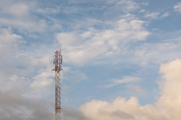 Obraz premium Telephone tower with blue sky background,soft focus