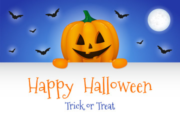 Happy Halloween - banner with funny pumpkin. Vector.