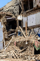 Aftermath of Nepal earthquake 2015, damaged palace on Durbar Square in Kathmandu
