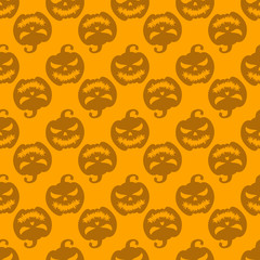 Halloween seamless pattern  with pumpkins on orange background. Endless texture for wallpaper, web page background, wrapping paper and etc.