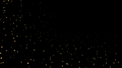 Night sky with gold stars on black background. Dark astronomy space template. Galaxy starry pattern wallpaper. Shiny golden stars, night sky universe. Cosmos stars wallpaper Vector illustration