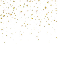 Christmas winter white background with Christmas golden falling snowflakes. Gold shine elegant snowfall Christmas background. Happy New Year card design for holiday Vector illustration