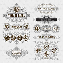 Old vintage floral elements - ribbons, monograms, stripes, lines, angles,border, frame,label, logo - vectors