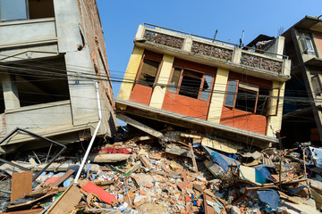 Aftermath of Nepal earthquake 2015, collapsed buildings in Kathmandu