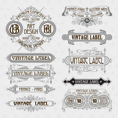 Old vintage floral elements - ribbons, monograms, stripes, lines, angles,border, frame,label, logo - vectors