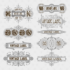 Old vintage floral elements - ribbons, monograms, stripes, lines, angles,border, frame,label, logo - vectors