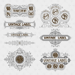 Old vintage floral elements - ribbons, monograms, stripes, lines, angles,border, frame,label, logo - vectors