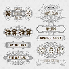 Old vintage floral elements - ribbons, monograms, stripes, lines, angles,border, frame,label, logo - vectors